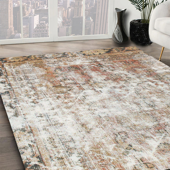 Machine Washable Abstract Dark Almond Brown Rug in a Family Room, wshabs1164