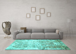 Machine Washable Abstract Turquoise Modern Area Rugs in a Living Room,, wshabs1164turq