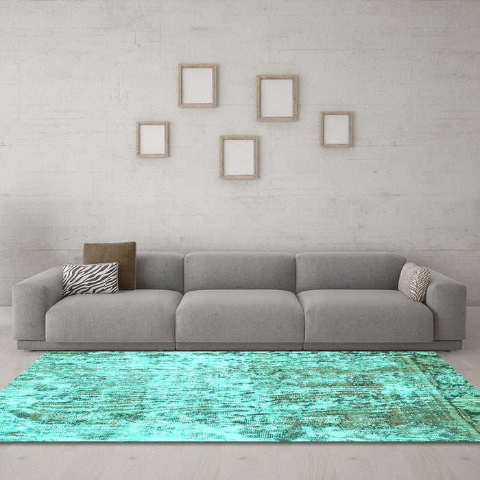 Machine Washable Abstract Turquoise Modern Area Rugs in a Living Room,, wshabs1164turq