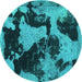 Round Machine Washable Abstract Turquoise Modern Area Rugs, wshabs1165turq