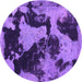 Round Machine Washable Abstract Purple Modern Area Rugs, wshabs1165pur