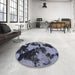 Abstract Blue Gray Modern Rug in a Kitchen, abs1165