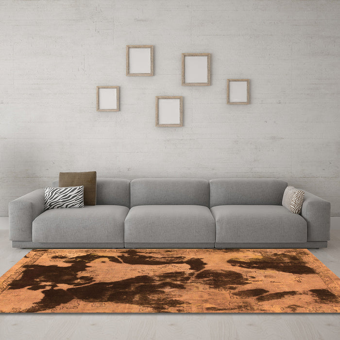 Machine Washable Abstract Orange Modern Area Rugs in a Living Room, wshabs1165org