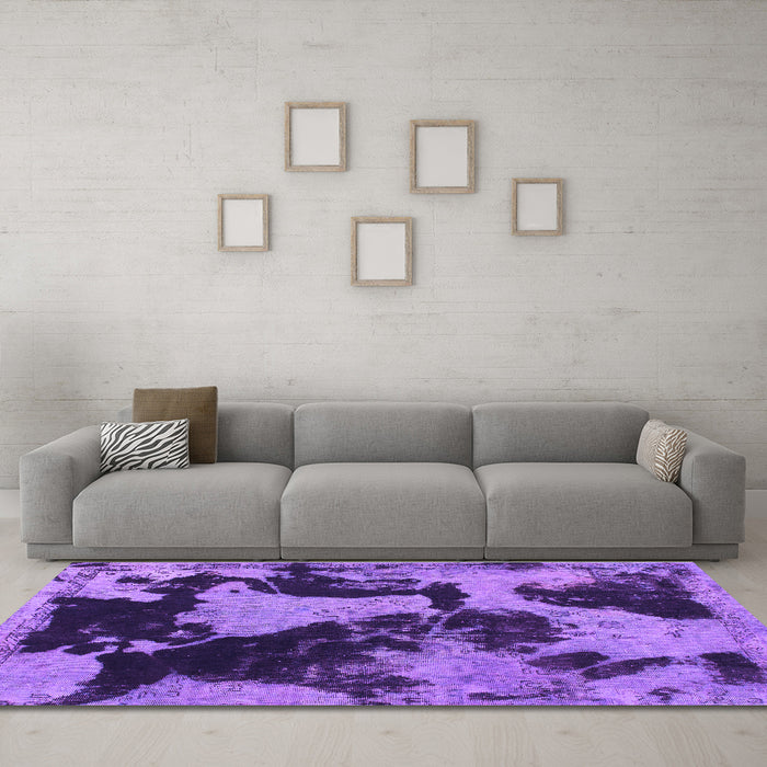 Machine Washable Abstract Purple Modern Area Rugs in a Living Room, wshabs1165pur