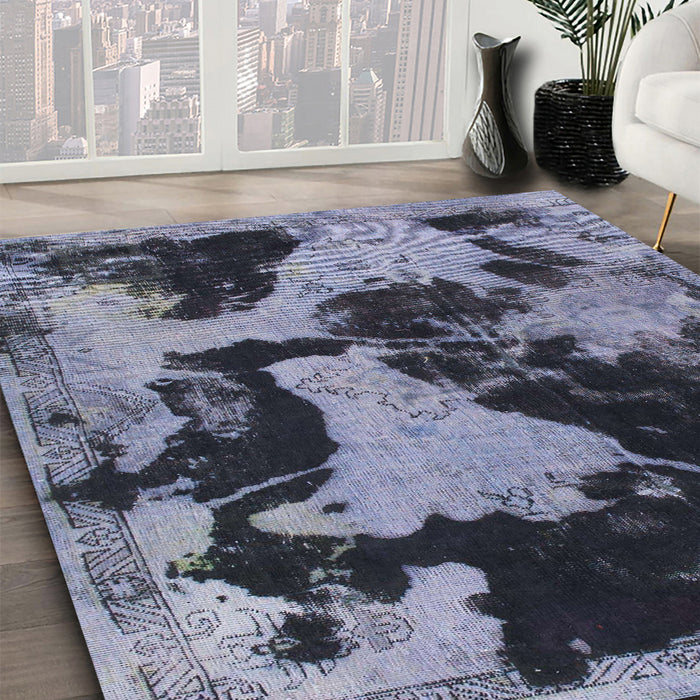 Machine Washable Abstract Blue Gray Rug in a Family Room, wshabs1165