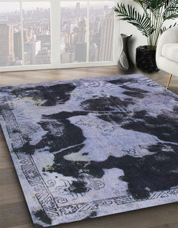 Abstract Blue Gray Modern Rug in Family Room, abs1165