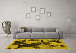 Machine Washable Abstract Yellow Modern Rug in a Living Room, wshabs1165yw