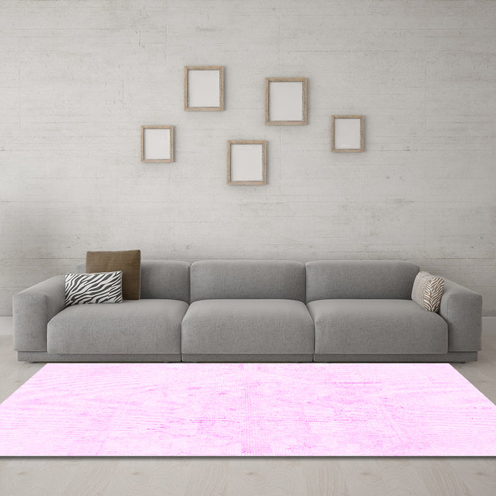 Machine Washable Solid Pink Modern Rug in a Living Room, wshabs1166pnk