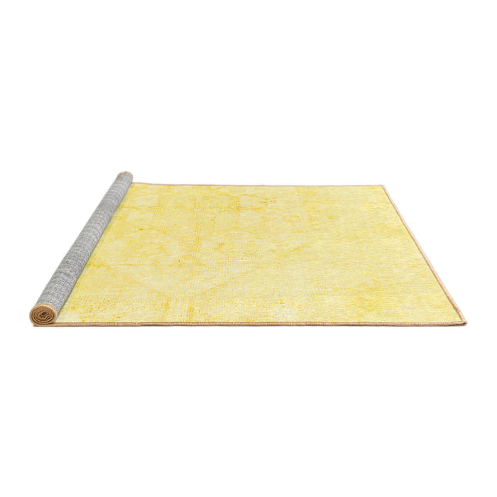 Sideview of Machine Washable Solid Yellow Modern Rug, wshabs1166yw