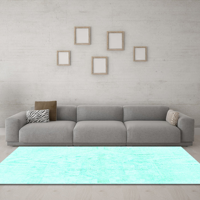 Machine Washable Solid Turquoise Modern Area Rugs in a Living Room,, wshabs1166turq