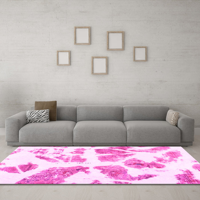 Machine Washable Abstract Pink Modern Rug in a Living Room, wshabs1167pnk