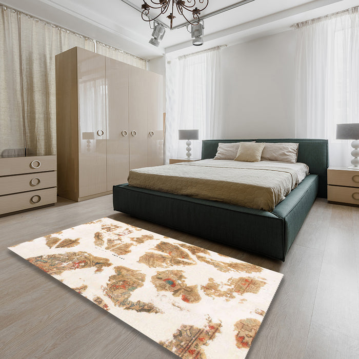 Round Abstract Brown Sand Brown Modern Rug in a Office, abs1167