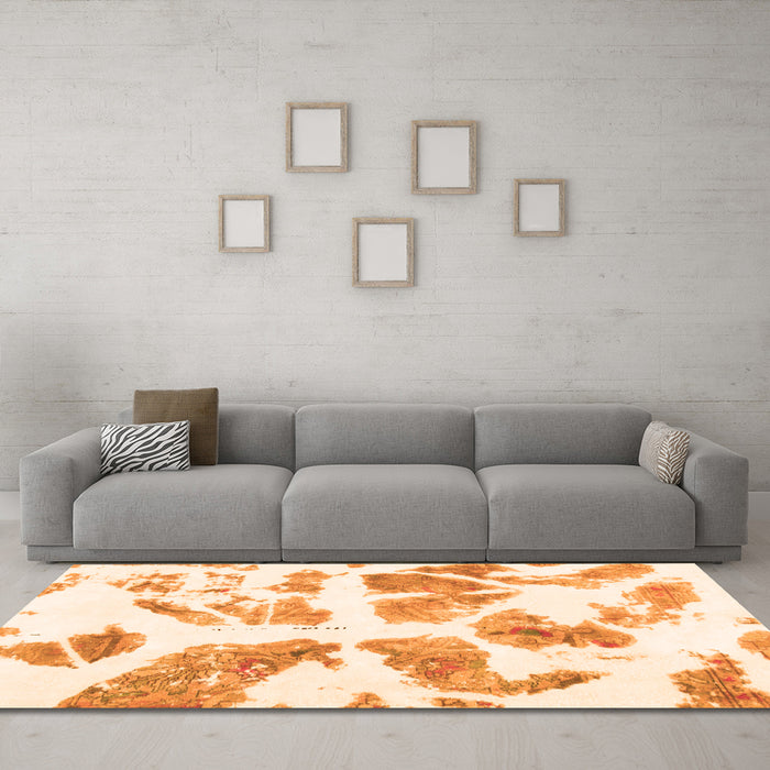 Machine Washable Abstract Orange Modern Area Rugs in a Living Room, wshabs1167org
