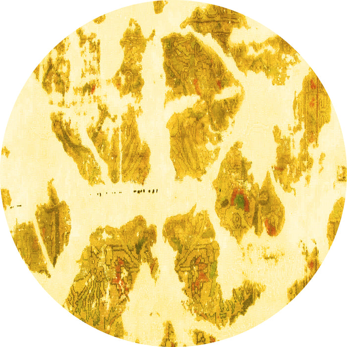 Round Abstract Yellow Modern Rug, abs1167yw