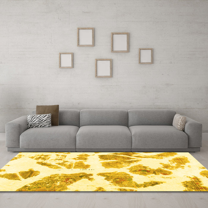 Machine Washable Abstract Yellow Modern Rug in a Living Room, wshabs1167yw