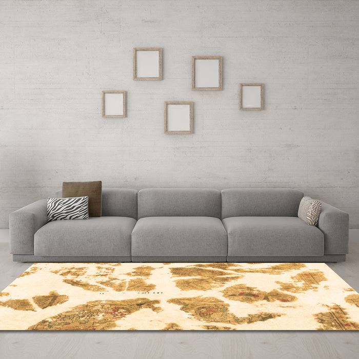 Machine Washable Abstract Brown Modern Rug in a Living Room,, wshabs1167brn