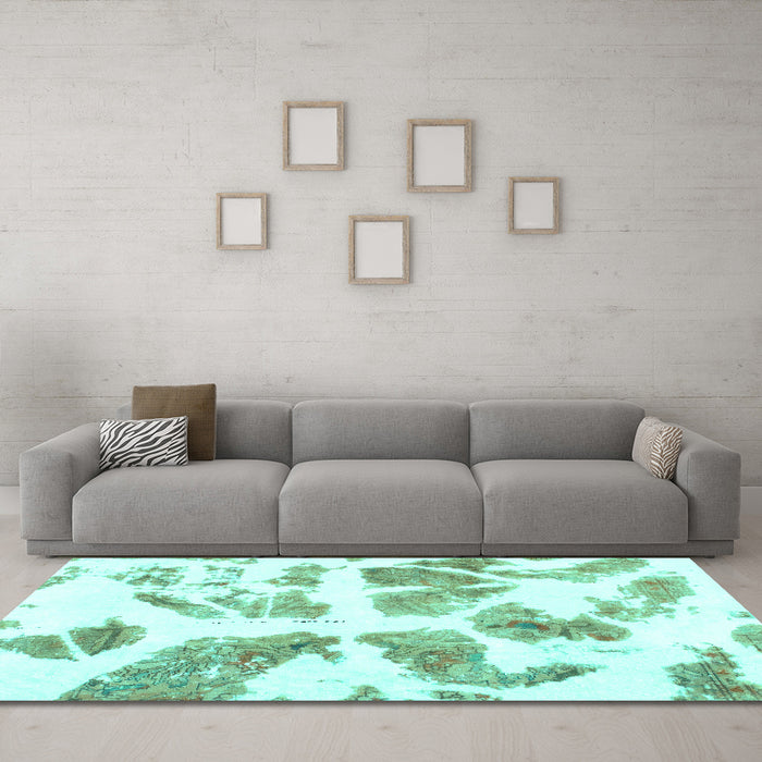 Machine Washable Abstract Turquoise Modern Area Rugs in a Living Room,, wshabs1167turq