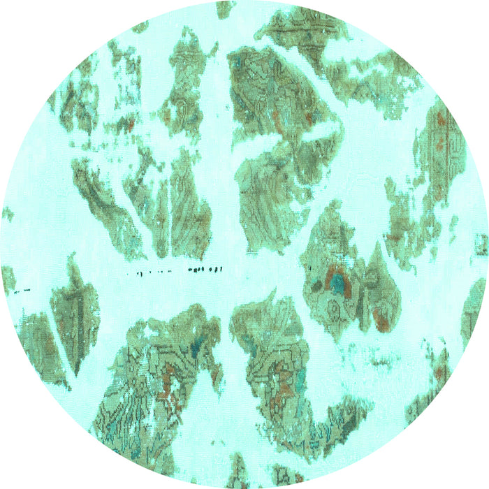 Round Abstract Turquoise Modern Rug, abs1167turq