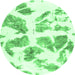 Round Machine Washable Abstract Emerald Green Modern Area Rugs, wshabs1167emgrn