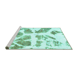 Sideview of Machine Washable Abstract Turquoise Modern Area Rugs, wshabs1167turq