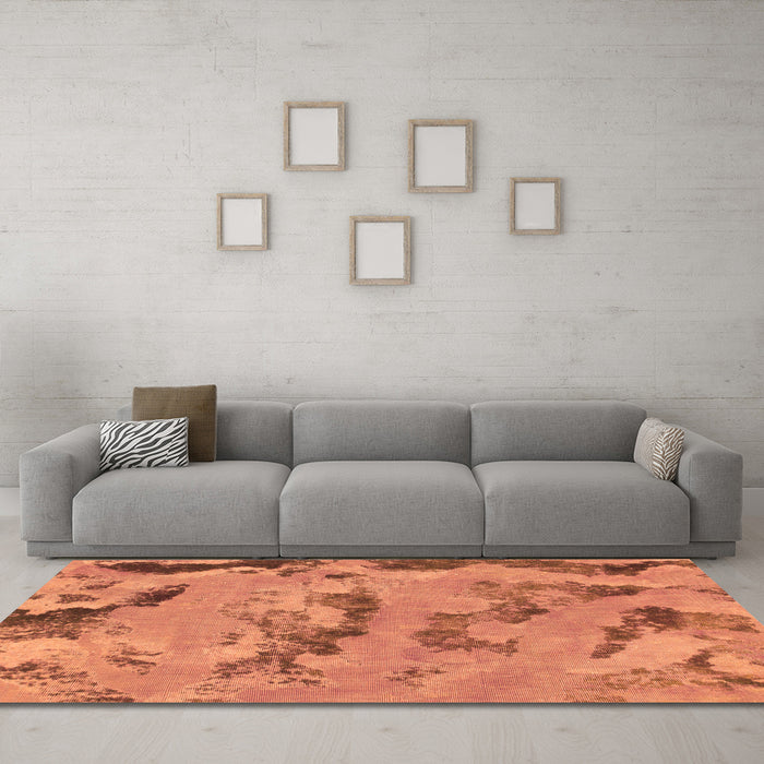 Machine Washable Abstract Orange Modern Area Rugs in a Living Room, wshabs1168org