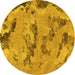 Round Machine Washable Abstract Yellow Modern Rug, wshabs1168yw