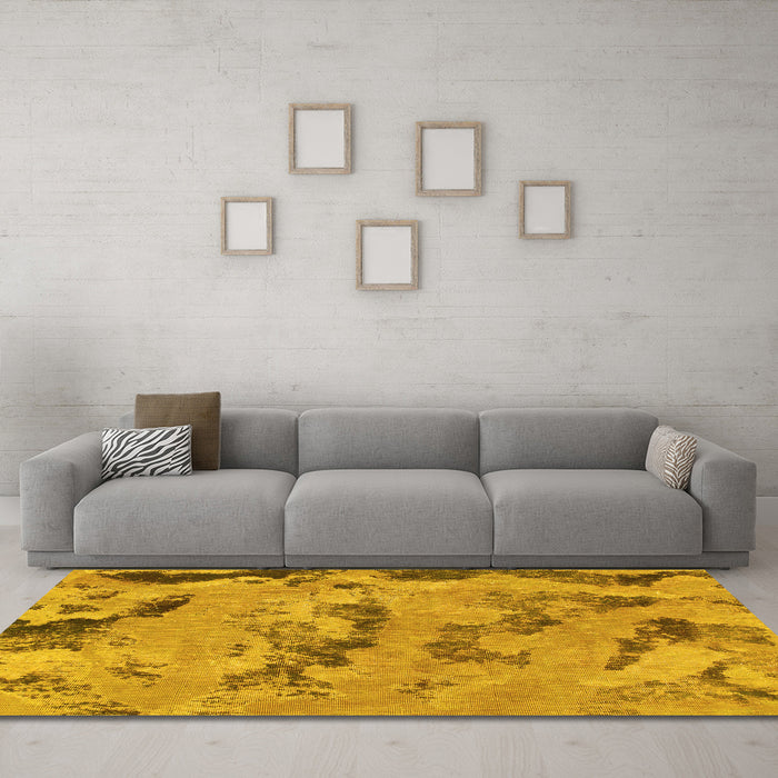 Machine Washable Abstract Yellow Modern Rug in a Living Room, wshabs1168yw