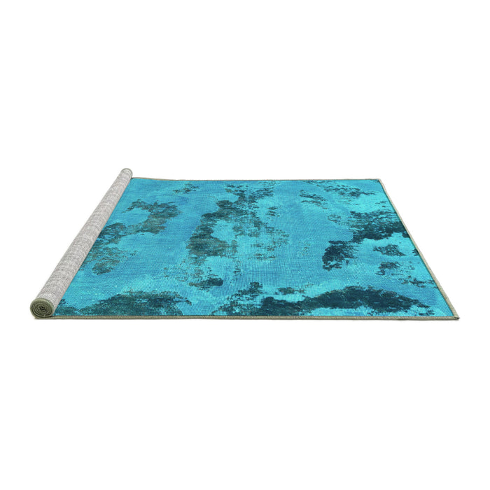 Sideview of Machine Washable Abstract Turquoise Modern Area Rugs, wshabs1168turq