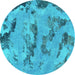 Round Machine Washable Abstract Turquoise Modern Area Rugs, wshabs1168turq