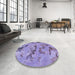 Round Machine Washable Abstract Bright Lilac Purple Rug in a Office, wshabs1168