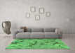 Machine Washable Abstract Green Modern Area Rugs in a Living Room,, wshabs1168grn