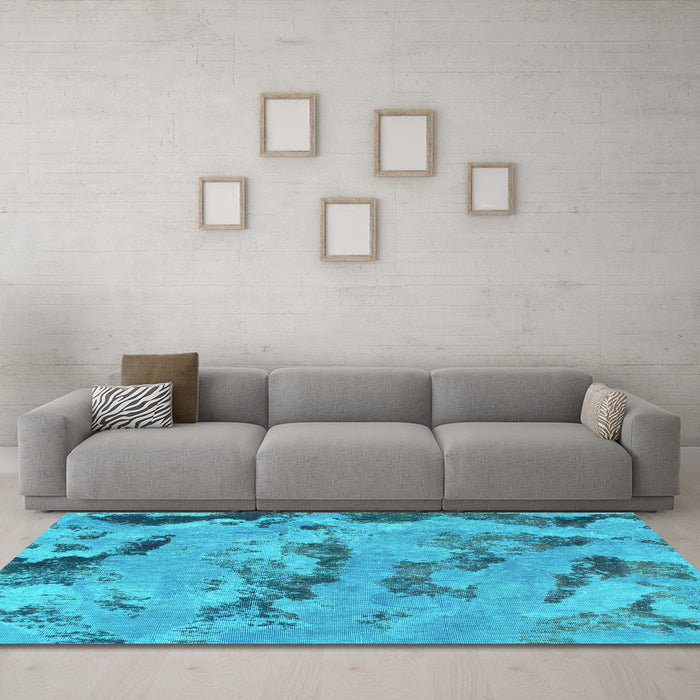 Machine Washable Abstract Turquoise Modern Area Rugs in a Living Room,, wshabs1168turq