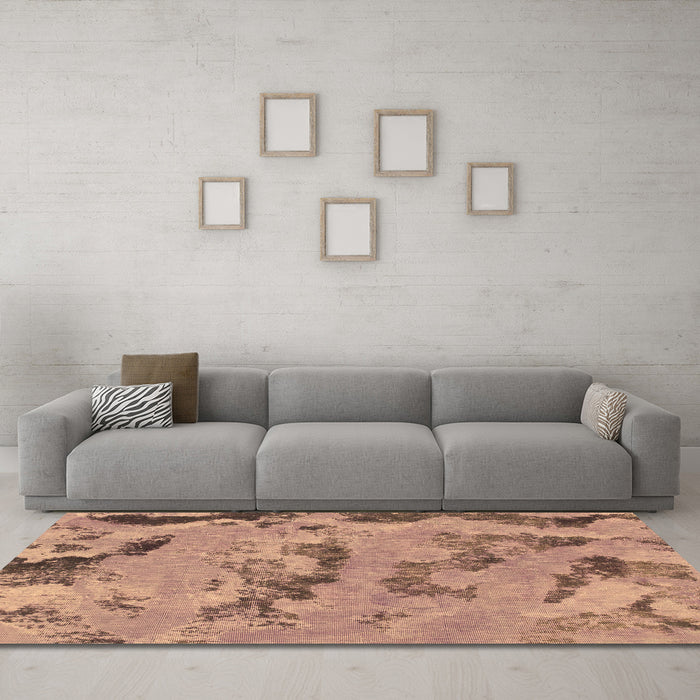Machine Washable Abstract Brown Modern Rug in a Living Room,, wshabs1168brn