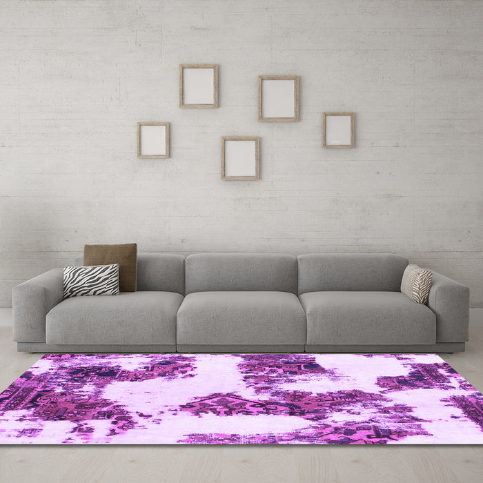 Machine Washable Abstract Purple Modern Area Rugs in a Living Room, wshabs1169pur