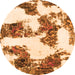 Round Machine Washable Abstract Orange Modern Area Rugs, wshabs1169org