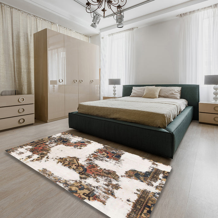 Machine Washable Abstract Brown Rug in a Bedroom, wshabs1169
