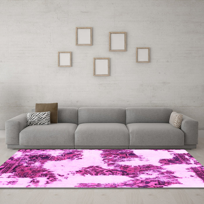 Machine Washable Abstract Pink Modern Rug in a Living Room, wshabs1169pnk