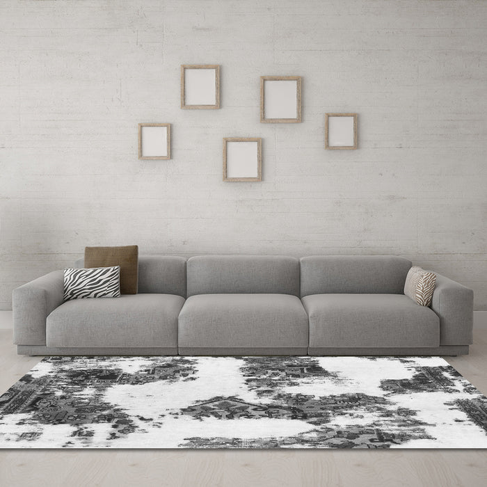 Machine Washable Abstract Gray Modern Rug in a Living Room,, wshabs1169gry