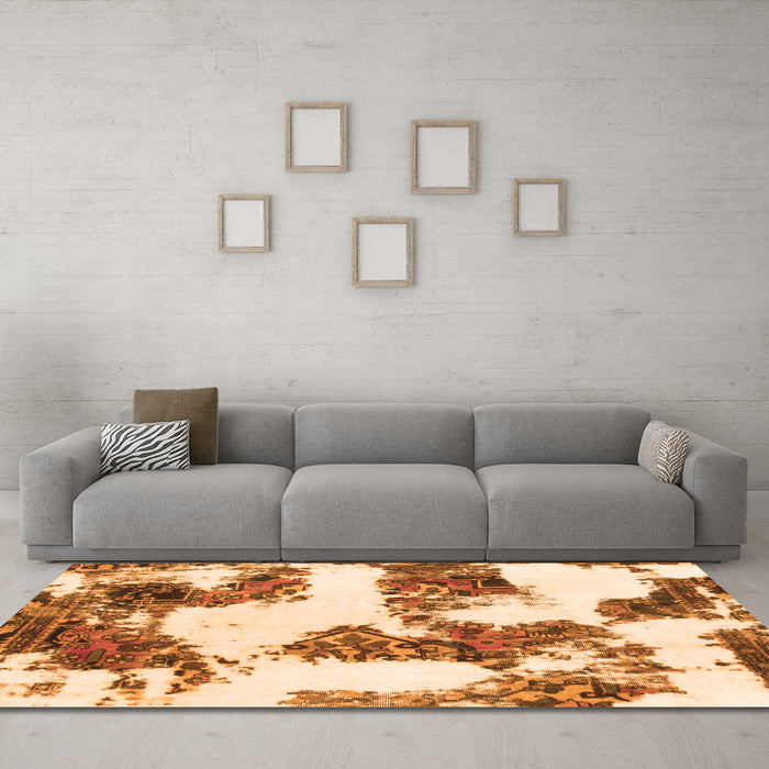 Machine Washable Abstract Orange Modern Area Rugs in a Living Room, wshabs1169org