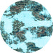 Round Machine Washable Abstract Light Blue Modern Rug, wshabs1169lblu