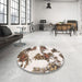 Round Machine Washable Abstract Brown Rug in a Office, wshabs1169