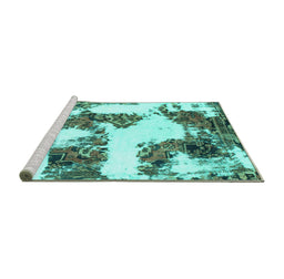 Sideview of Machine Washable Abstract Turquoise Modern Area Rugs, wshabs1169turq