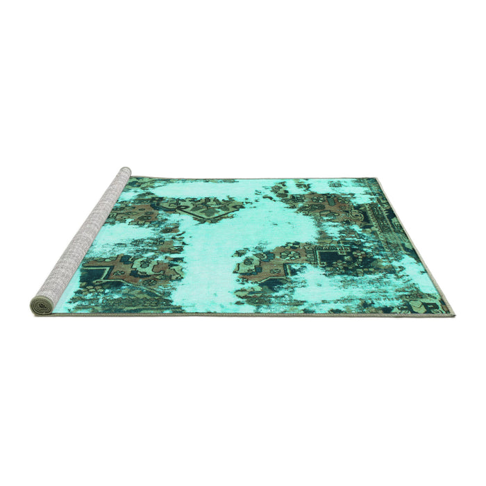 Sideview of Machine Washable Abstract Turquoise Modern Area Rugs, wshabs1169turq