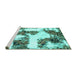 Sideview of Machine Washable Abstract Turquoise Modern Area Rugs, wshabs1169turq