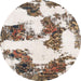 Round Machine Washable Abstract Brown Rug, wshabs1169