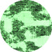Round Machine Washable Abstract Emerald Green Modern Area Rugs, wshabs1169emgrn