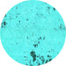 Round Machine Washable Abstract Turquoise Modern Area Rugs, wshabs1170turq