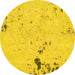 Round Machine Washable Abstract Yellow Modern Rug, wshabs1170yw