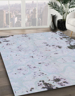 Abstract Blue Gray Modern Rug in Family Room, abs1170
