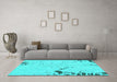 Machine Washable Abstract Turquoise Modern Area Rugs in a Living Room,, wshabs1170turq